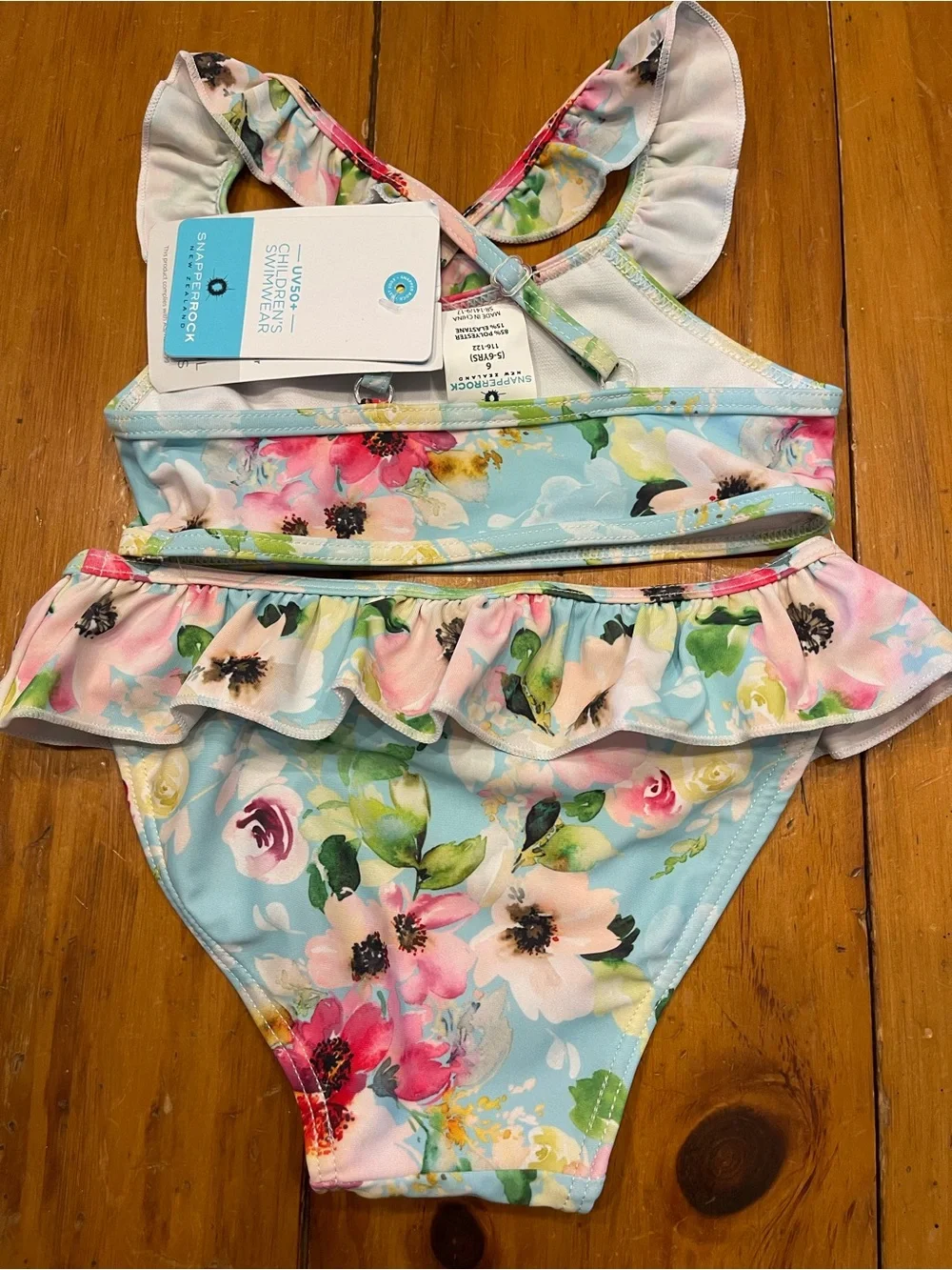 Snapper Rock Girls Floral Ruffle Bikini - Light Blue, Pink, Green